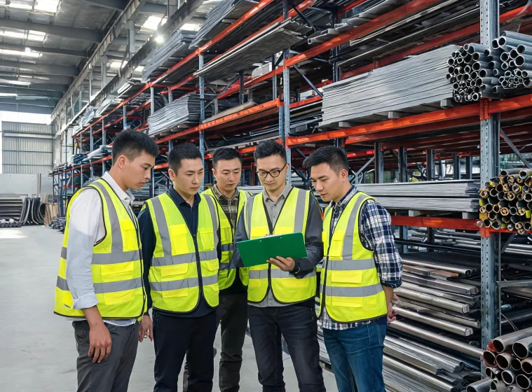 Commercial Metals service-center team reviewing steel stock